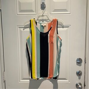 LOFT Vertical Striped Sleeveless Top Size XS Coral Teal Yellow White Navy Blue